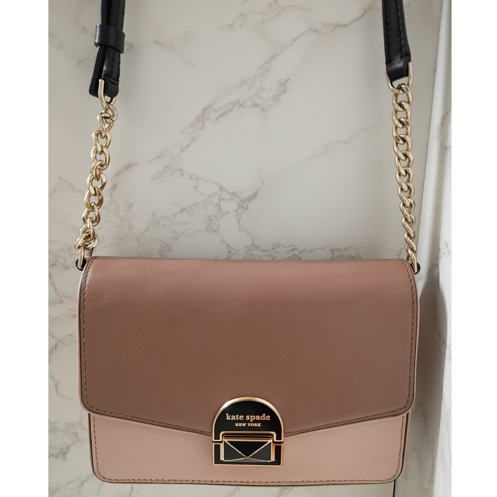 KATE SPADE Neve Pink & Rose Smooth Leather Convertible Flap Crossbody Bag -EUC